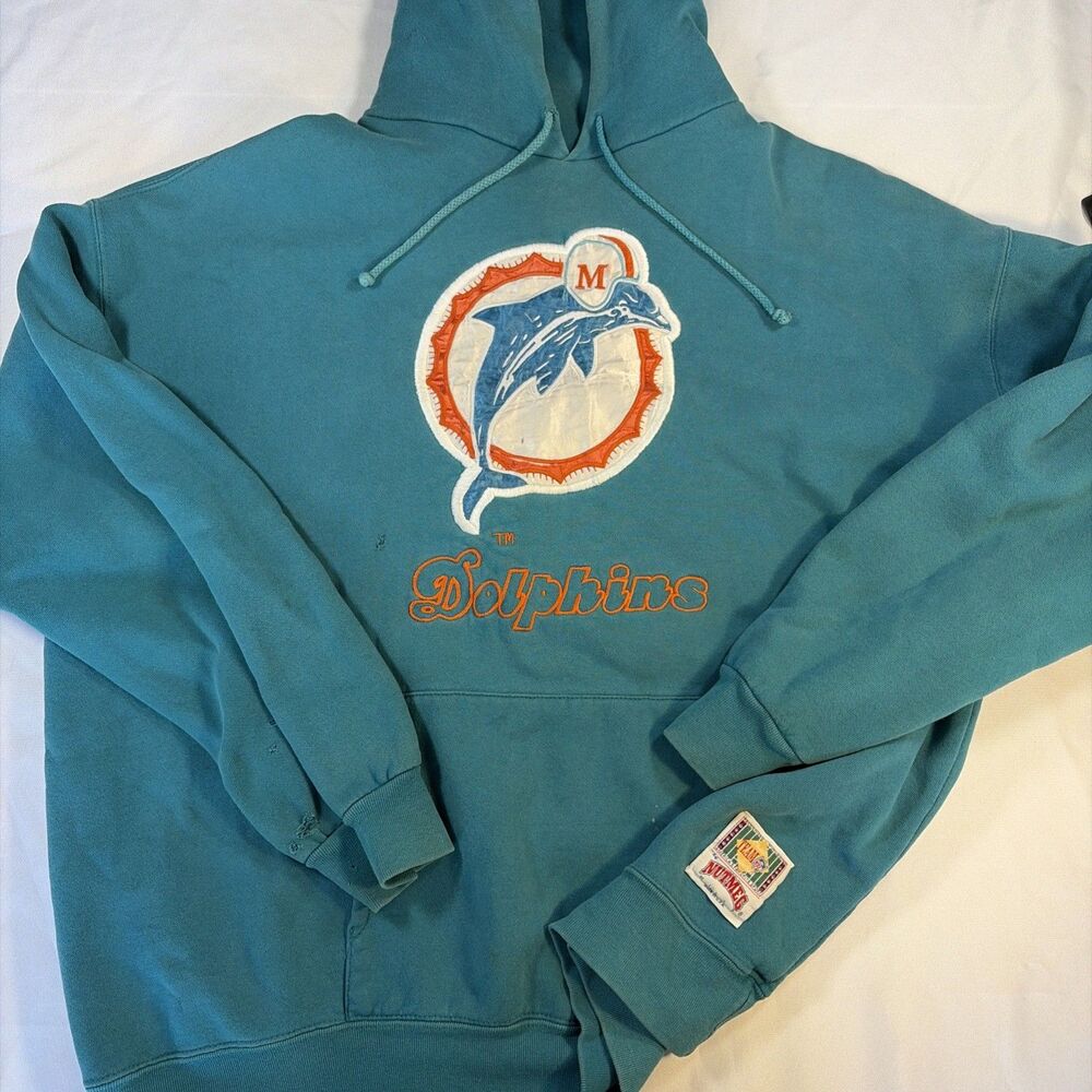Vintage 90’s Miami Dolphins Nutmeg Embroidered Hoodie Men’s Size XL